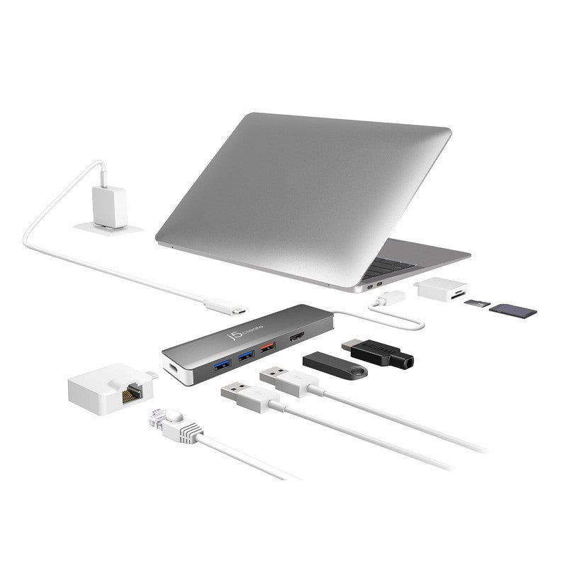 j5 create JCD375 محول USB-C متعدد الوحدات مع مجموعتين - فضي وأبيض