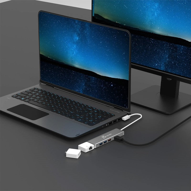 j5 create JCD375 محول USB-C متعدد الوحدات مع مجموعتين - فضي وأبيض