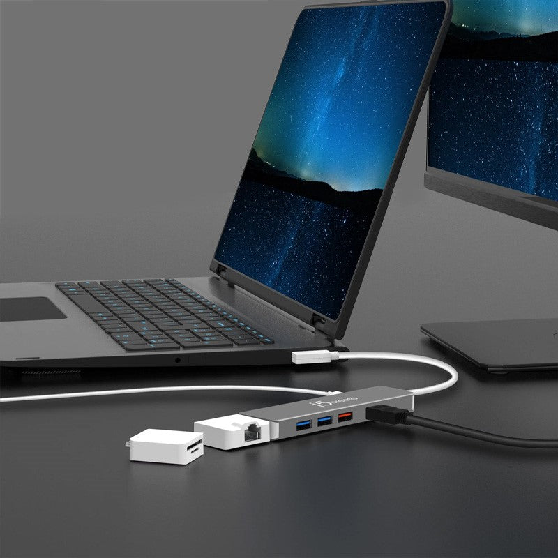 j5 create JCD375 محول USB-C متعدد الوحدات مع مجموعتين - فضي وأبيض