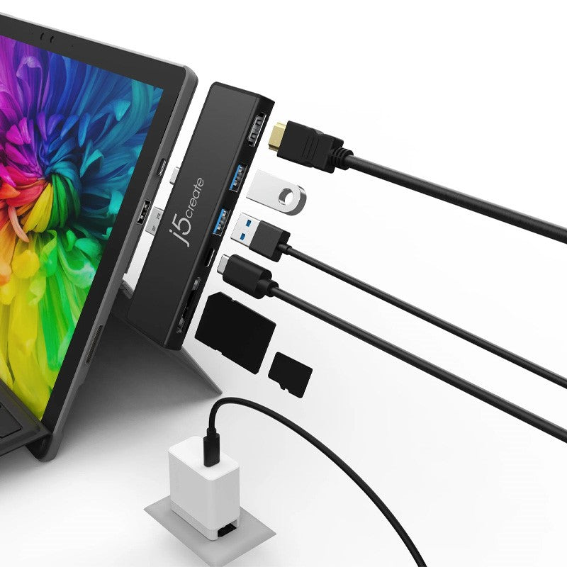 j5 create JCD324B الترا درايف ميني دوك لجهاز Surface Pro 7، يتضمن منفذ HDMI و3 منافذ USB - أسود