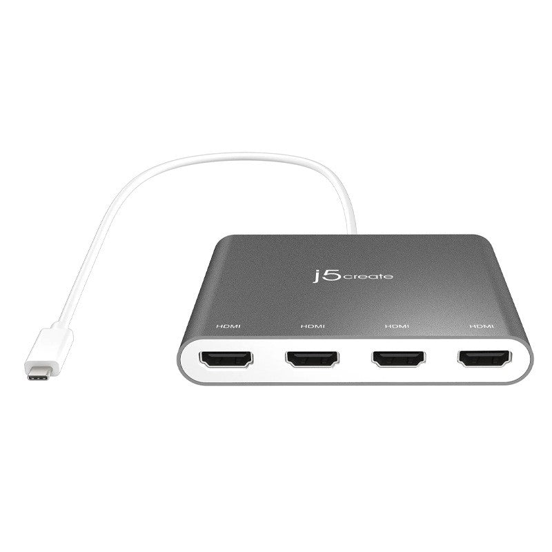 j5create JCA366 USB-C إلى 4 منافذ HDMI محول شاشات متعددة - فضي