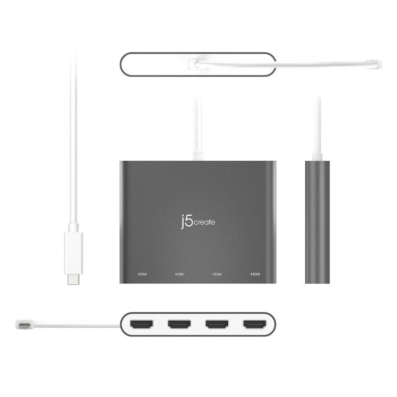 j5create JCA366 USB-C إلى 4 منافذ HDMI محول شاشات متعددة - فضي