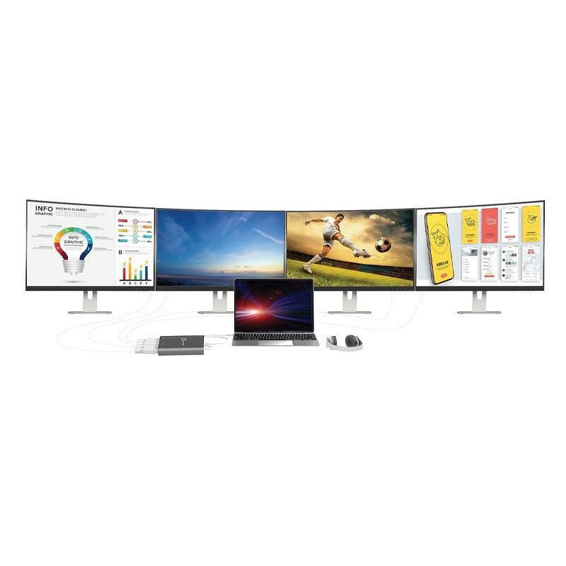 j5create JCA366 USB-C إلى 4 منافذ HDMI محول شاشات متعددة - فضي