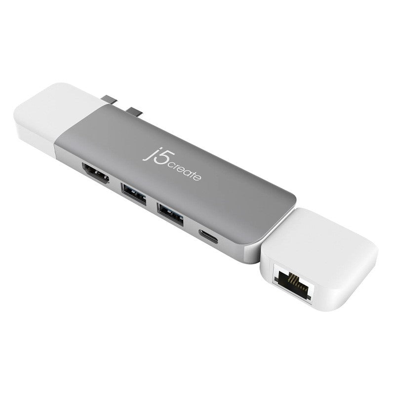 j5 create JCD389 قاعدة توصيل وحدات Ultradrive Kit USB-C متعددة الشاشات، تتضمن منفذين HDMI و4 منافذ USB - فضي وأبيض