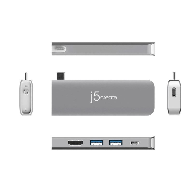 j5 create JCD389 قاعدة توصيل وحدات Ultradrive Kit USB-C متعددة الشاشات، تتضمن منفذين HDMI و4 منافذ USB - فضي وأبيض