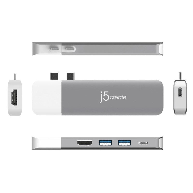 j5 create JCD389 قاعدة توصيل وحدات Ultradrive Kit USB-C متعددة الشاشات، تتضمن منفذين HDMI و4 منافذ USB - فضي وأبيض