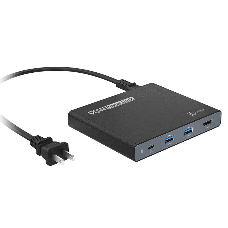 j5create JCDP392 90W Built-in USB-C Travel Dock - UK, includes 1x HDMI port and 3x USB ports, Black