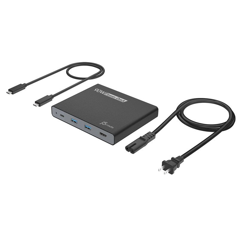 j5create JCDP392 90W Built-in USB-C Travel Dock - UK, includes 1x HDMI port and 3x USB ports, Black