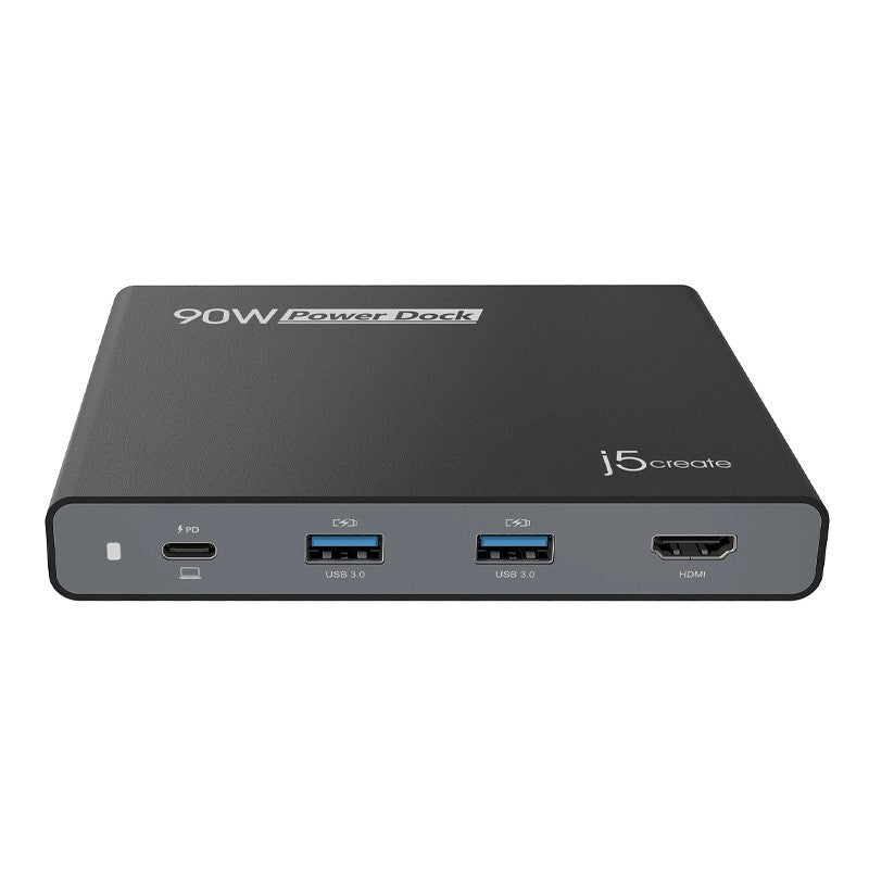 j5create JCDP392 90W Built-in USB-C Travel Dock - UK, includes 1x HDMI port and 3x USB ports, Black