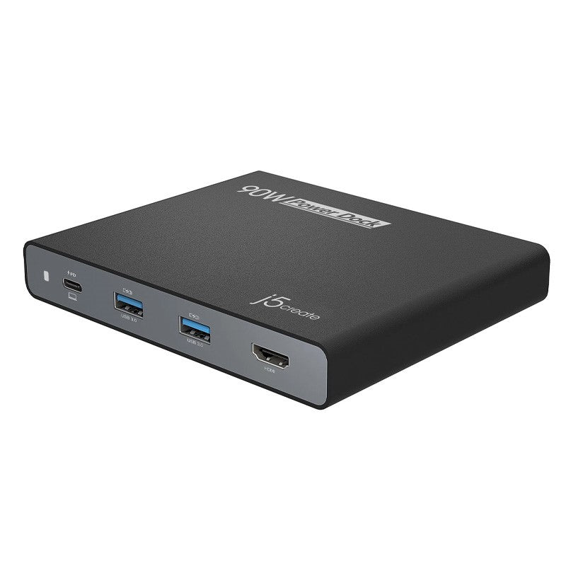j5create JCDP392 90W Built-in USB-C Travel Dock - UK, includes 1x HDMI port and 3x USB ports, Black