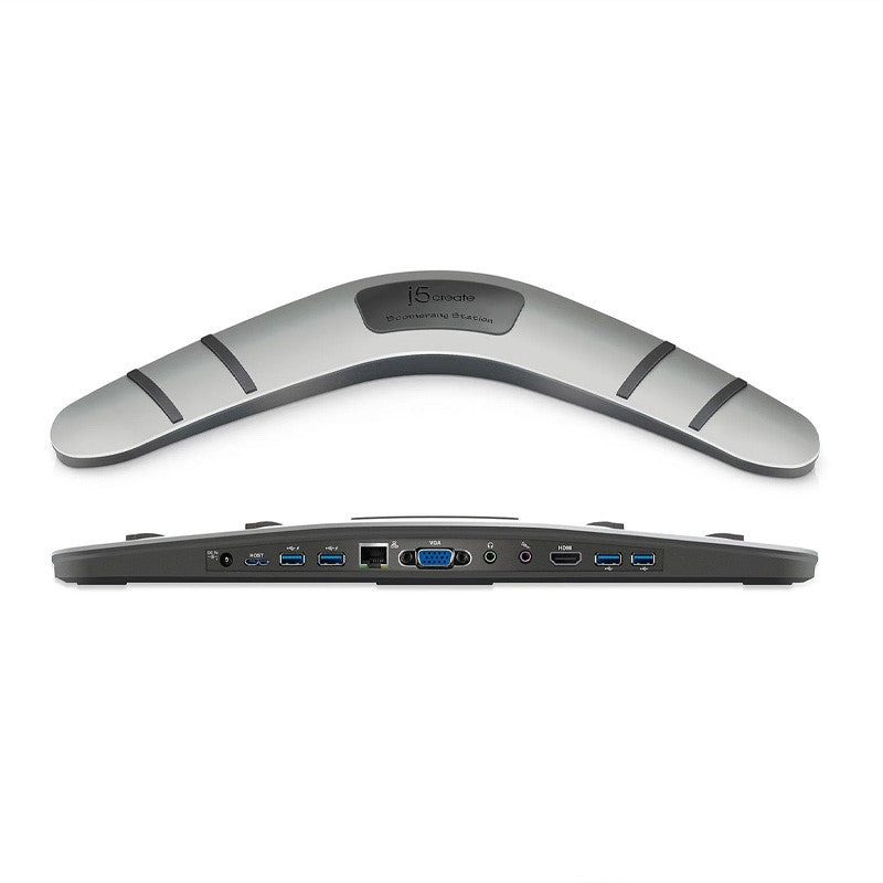j5 create JUD481 محطة USB 3.0 Boomerang - الاتحاد الأوروبي/المملكة المتحدة، تتضمن منفذ HDMI واحد و5 منافذ USB، باللونين الأسود والرمادي