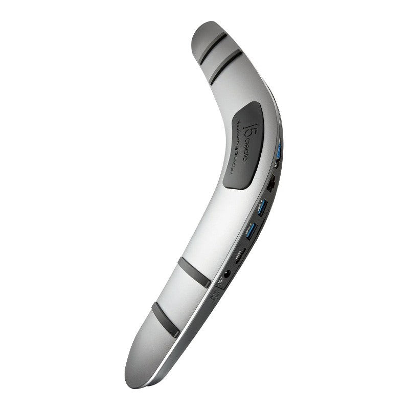 j5 create JUD481 محطة USB 3.0 Boomerang - الاتحاد الأوروبي/المملكة المتحدة، تتضمن منفذ HDMI واحد و5 منافذ USB، باللونين الأسود والرمادي