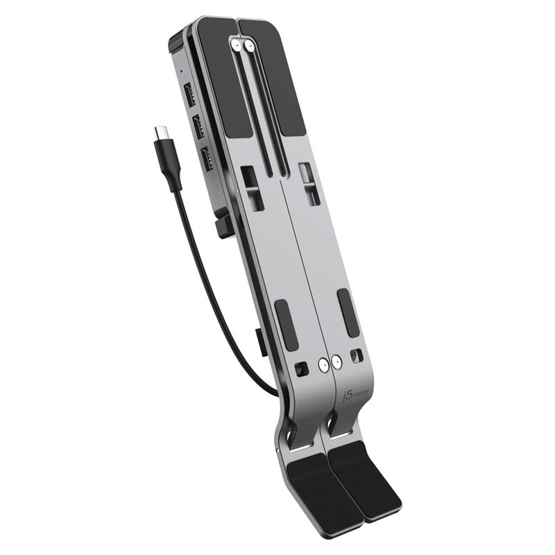 حامل كمبيوتر محمول j5create JTS223 مع موزع USB بأربعة منافذ، رمادي فضائي