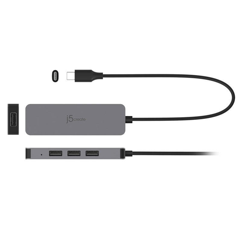 حامل كمبيوتر محمول j5create JTS223 مع موزع USB بأربعة منافذ، رمادي فضائي