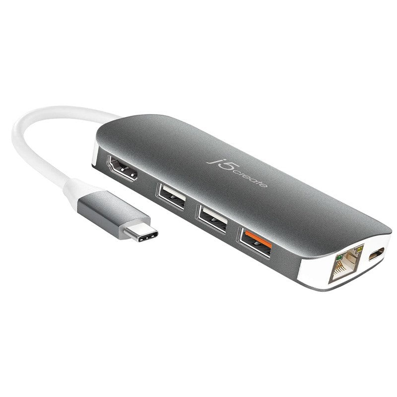 j5create JCD383 USB-C محول متعدد 9 في 1، فضي وأبيض