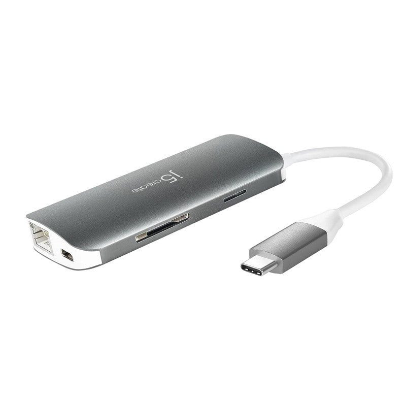 j5create JCD383 USB-C محول متعدد 9 في 1، فضي وأبيض