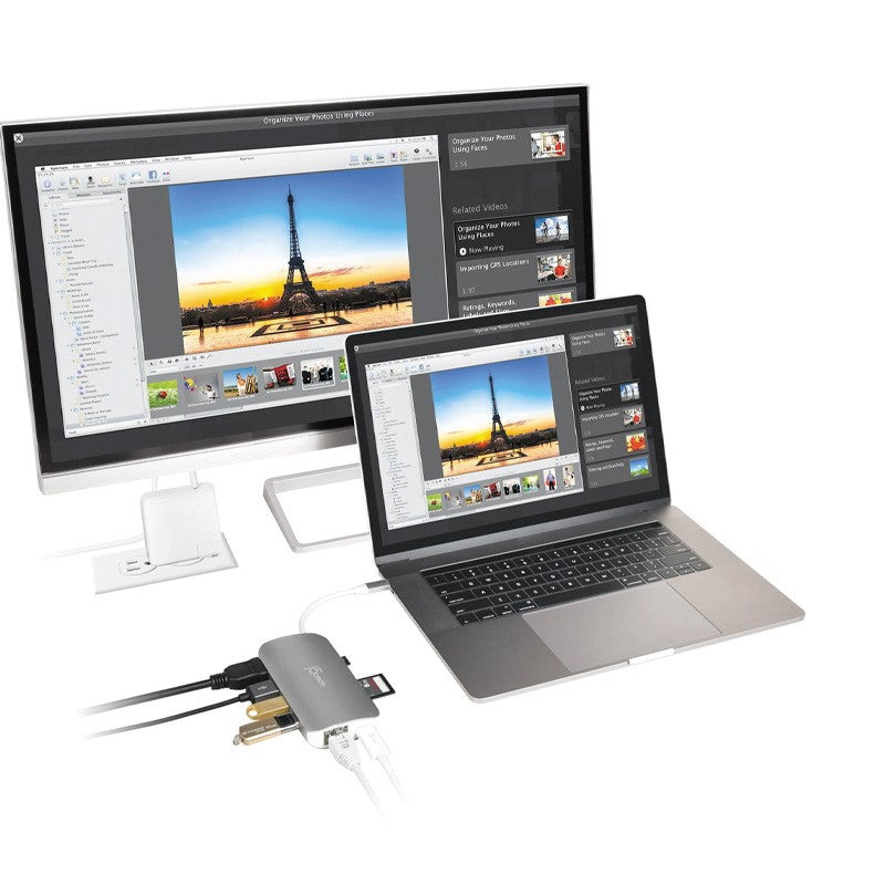 j5create JCD383 USB-C محول متعدد 9 في 1، فضي وأبيض