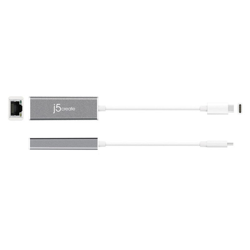 j5create JCE133G USB-C إلى محول جيجابت إيثرنت، رمادي وأبيض