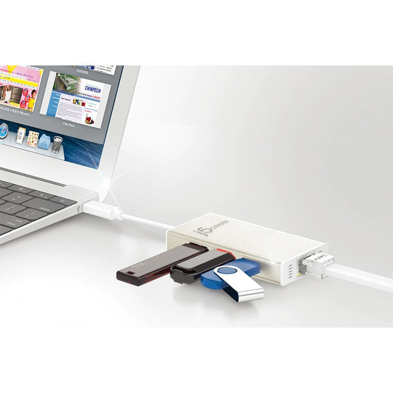 j5create JCH471 USB-C جيجابت إيثرنت ومحول محور متعدد، شامبين ميتاليك