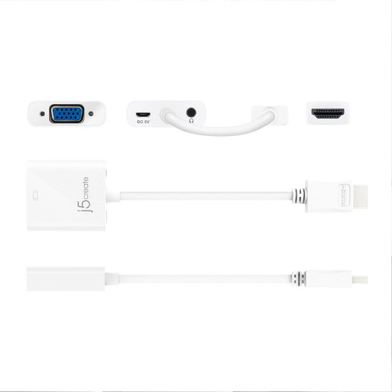 j5create JDA213 محول HDMI إلى VGA، أبيض