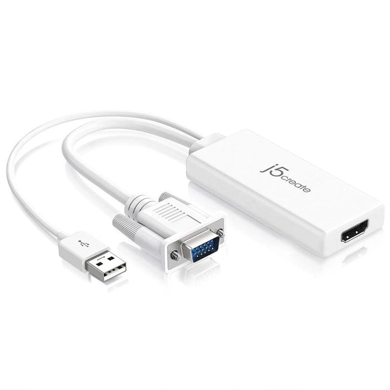 j5create JDA214 VGA إلى HDMI محول صوت فيديو، أبيض