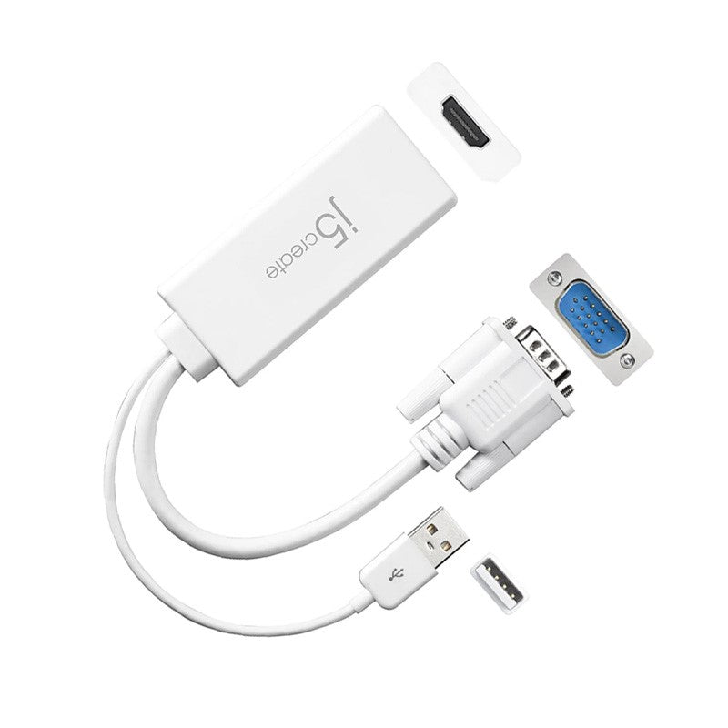 j5create JDA214 VGA إلى HDMI محول صوت فيديو، أبيض