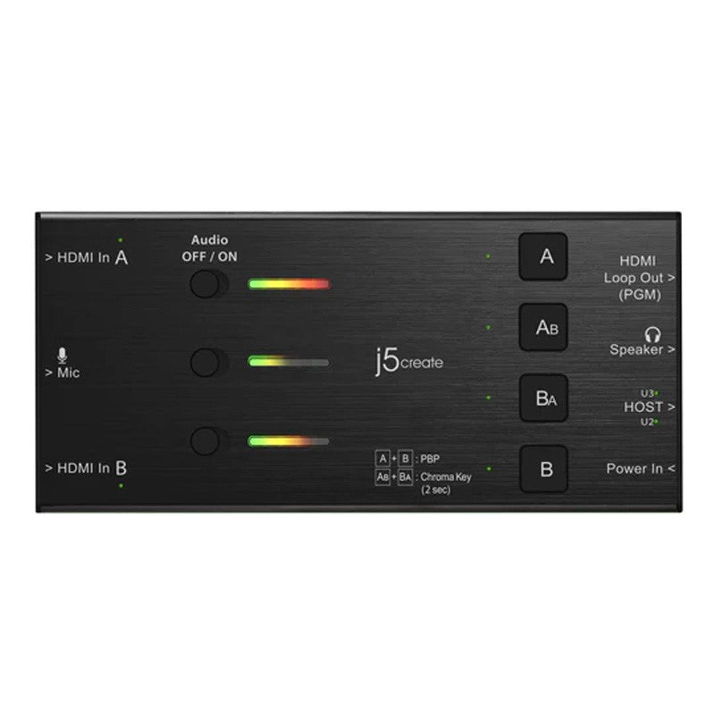 j5 أنشئ JVA06 بطاقة التقاط فيديو HDMI مزدوجة، دقة التقاط فيديو 1920*1080، 3 منافذ HDMI و2 منافذ USB، أسود