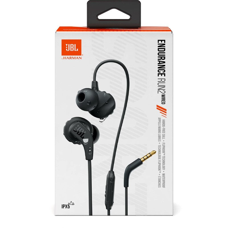 JBL Endurance Run2 Wired Earphones, IPx5 Waterproof, 1 Button Remote Control, Magnetic, Black