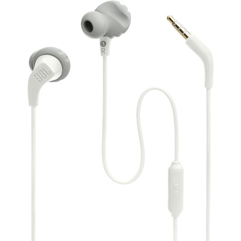 JBL Endurance RUN2 Wired Earphones, IPX5 Waterproof, 1-Button Remote Control, Built-in Magnet, White