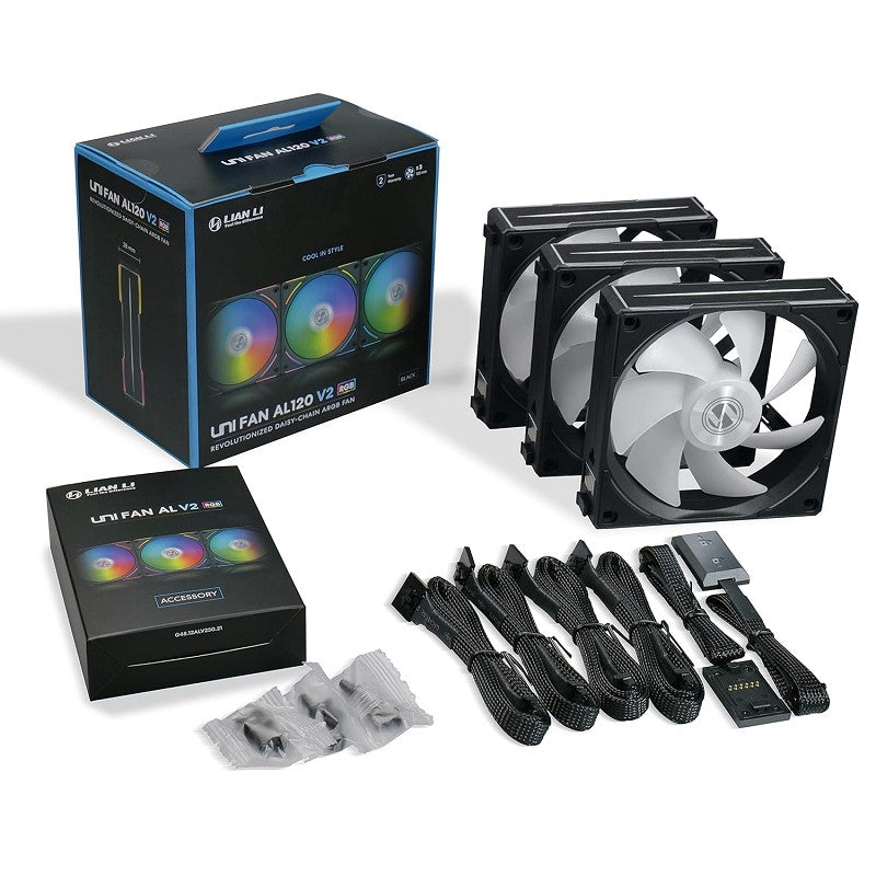 LIAN LI UNI Fan ALV2 120mm ARGB Cooling Fan (Pack of 3) - Black