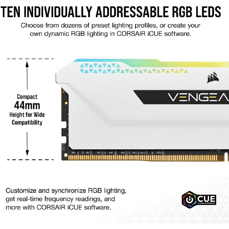 Corsair Vengeance RGB PRO SL 32 GB (2x16 GB) DDR4 DRAM 3600MHz C18 Memory Kit - White