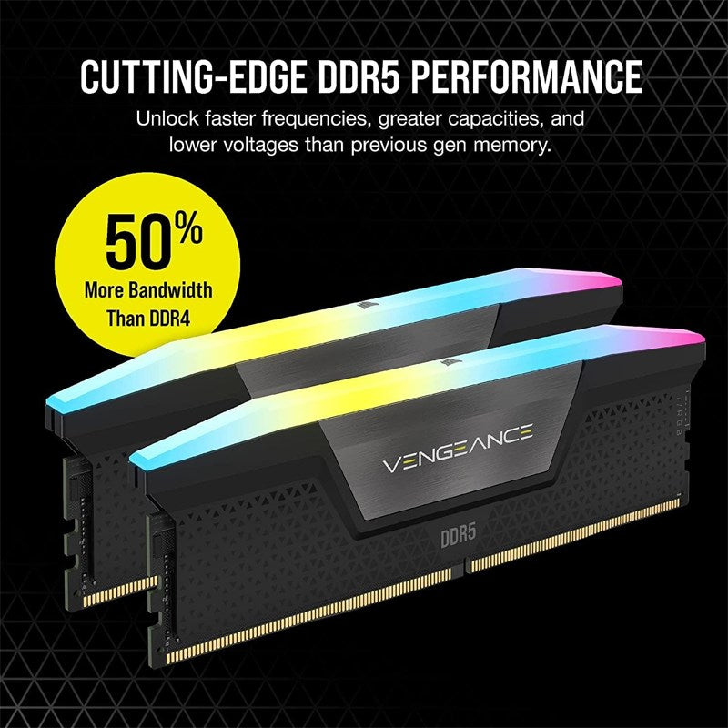 CORSAIR VENGEANCE RGB 32GB (2x16GB) DDR5 DRAM 5600MHz CL40 RAM Memory Kit - Black
