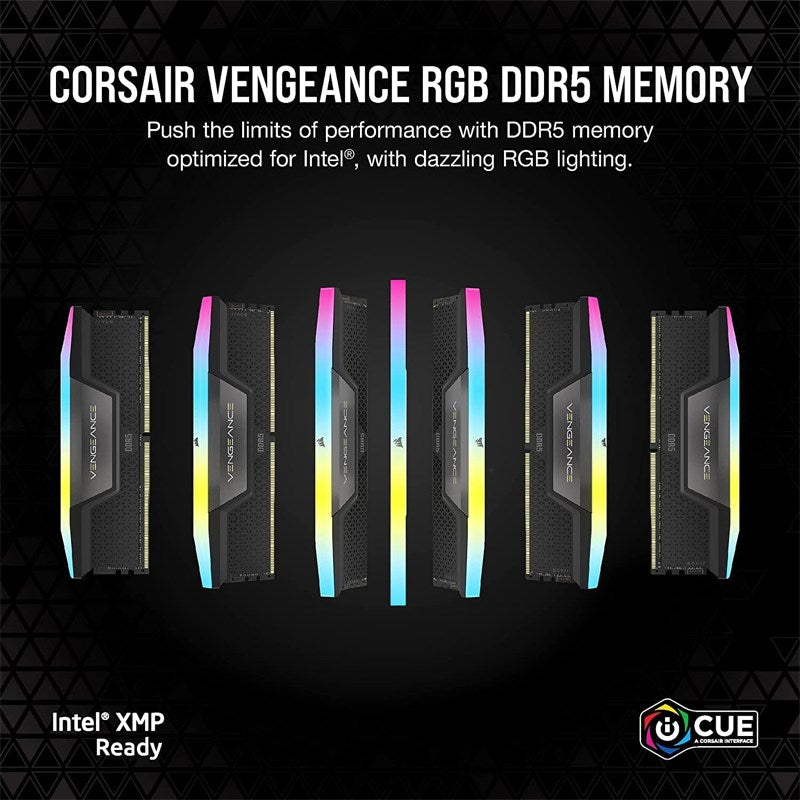 CORSAIR VENGEANCE RGB 32GB (2x16GB) DDR5 DRAM 5600MHz CL40 RAM Memory Kit - Black