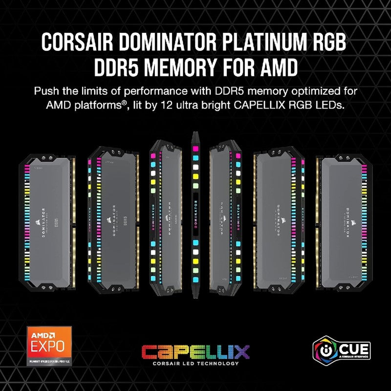 Corsair DOMINATOR PLATINUM RGB 32GB (2x16GB) DDR5 6000MT/s CL30 RAM Memory Kit - Grey