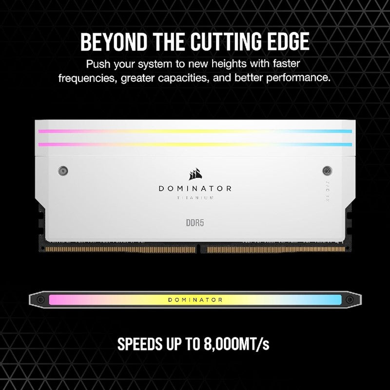 Corsair Dominator Titanium RGB 32GB (2x16GB) DDR5 DRAM 6000MT/s CL30 Intel XMP Memory Kit — White