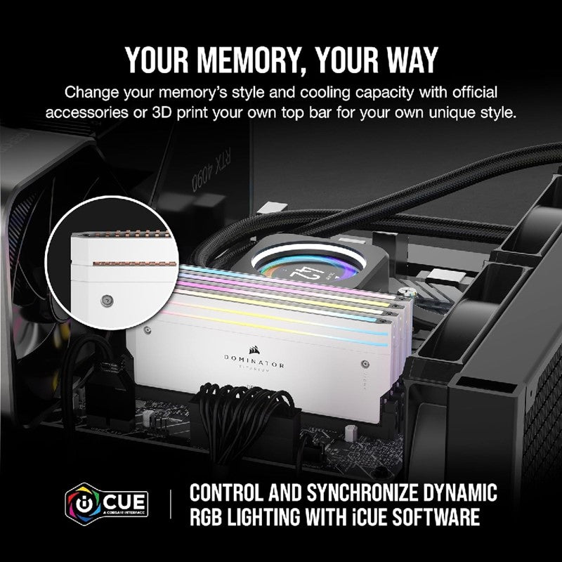 Corsair Dominator Titanium RGB 32GB (2x16GB) DDR5 DRAM 6000MT/s CL30 Intel XMP Memory Kit — White