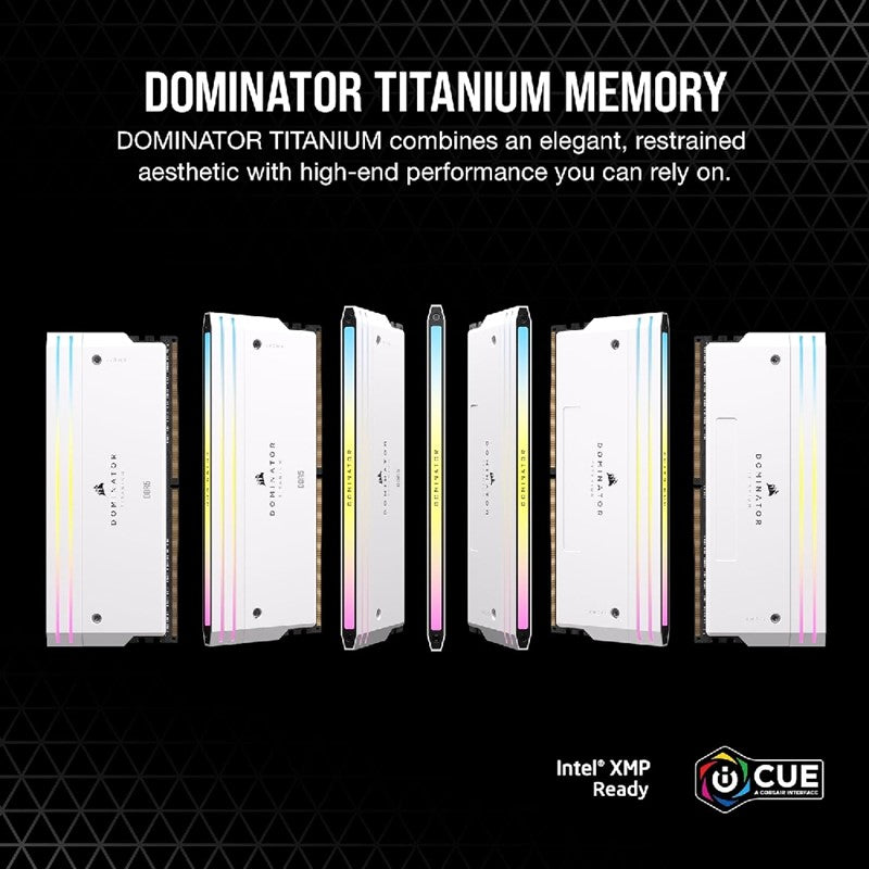 Corsair Dominator Titanium RGB RAM, White, 32GB (16GBx2), DDR5, 6400MHz, CL32 Memory Kit, CMP32GX5M2B6400C32W