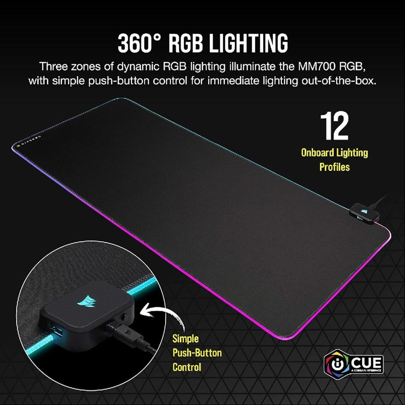 Corsair MM700 RGB Extended Gaming Mouse Pad (930mm x 400mm x 4mm) - Black