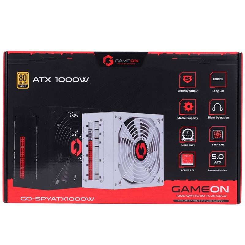 GAMEON - SPY2 ATX 1000 WATTS 80 PLUS Gold Value Gaming Power Supply - White