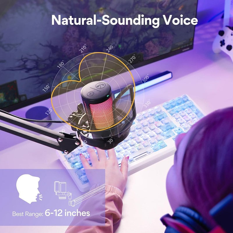 Maonocaster Gaming USB Microphone With Boom Arm for Streaming – Black