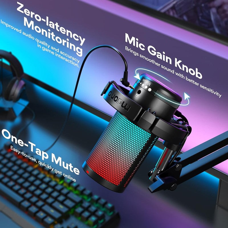Maonocaster Gaming USB Microphone With Boom Arm for Streaming – Black