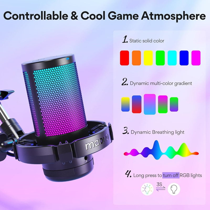 Maonocaster Gaming USB Microphone With Boom Arm for Streaming – Black