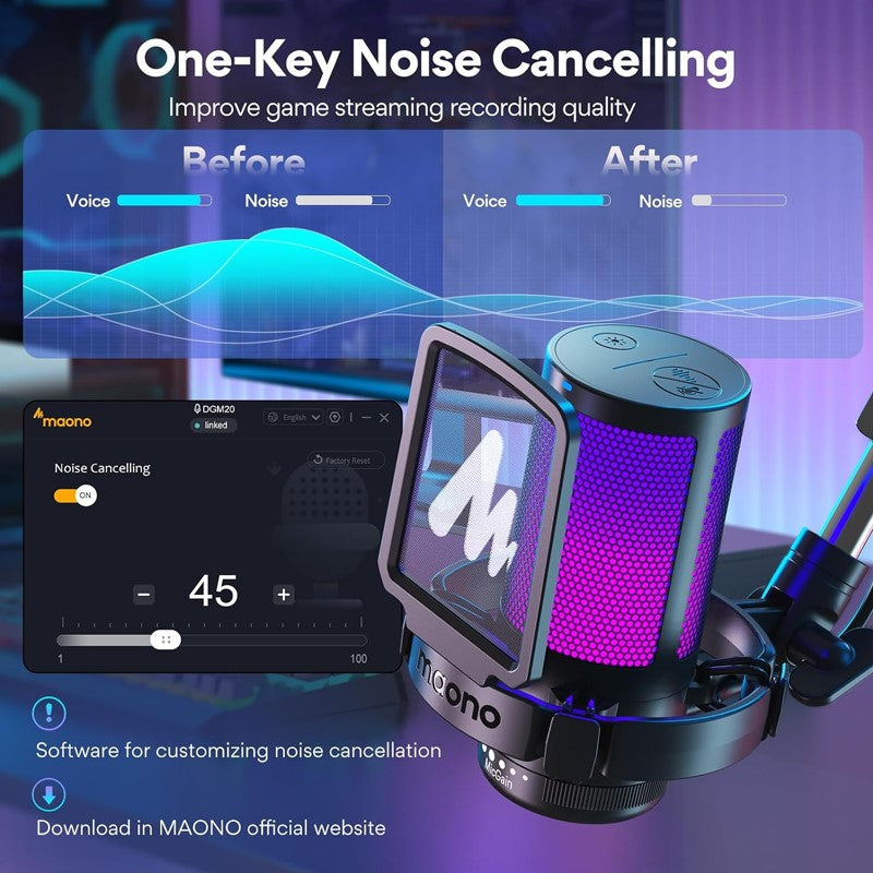 Maonocaster Gaming USB Microphone With Boom Arm for Streaming – Black