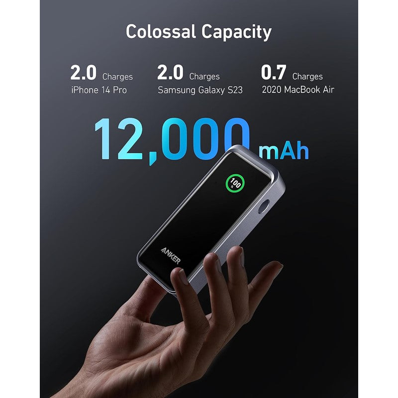 Anker Prime Power Bank, 12000mAh USB-C Port Portable Charger with 130 Watts Output, Smart Digital Display, Black