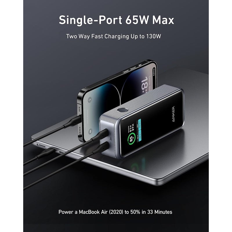 Anker Prime Power Bank, 12000mAh USB-C Port Portable Charger with 130 Watts Output, Smart Digital Display, Black