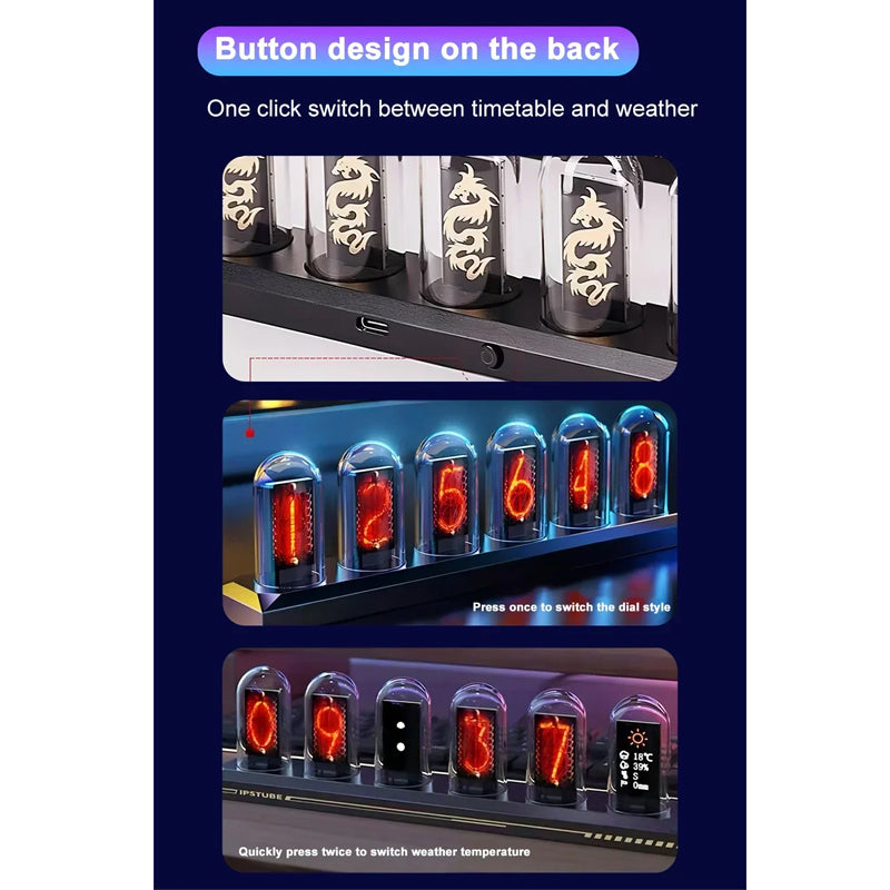 RGB LED Nixie Tube Clock Glows IPS Color Screen DIY Analog Digital Tube Night lights Gaming Desktop Home Decoration