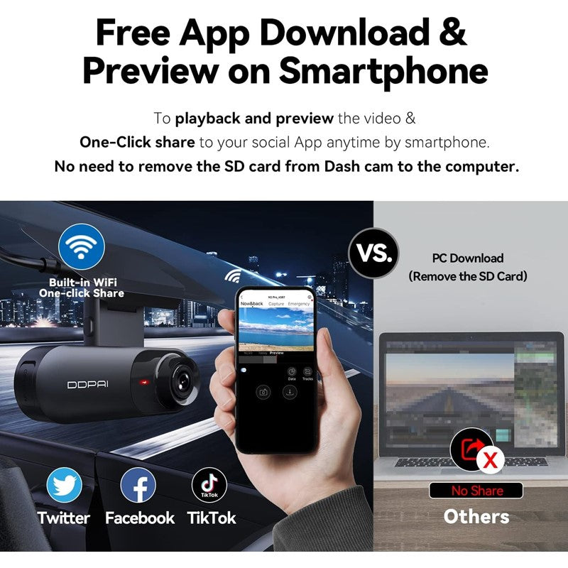 DDPAI Mola N3 Pro, 2.5K Dual Dash Cam Front and Rear, 1600p+1080p FHD for Cars with APP, Built-in Wi-Fi, GPS, Night Vision, 24H Parking Monitor