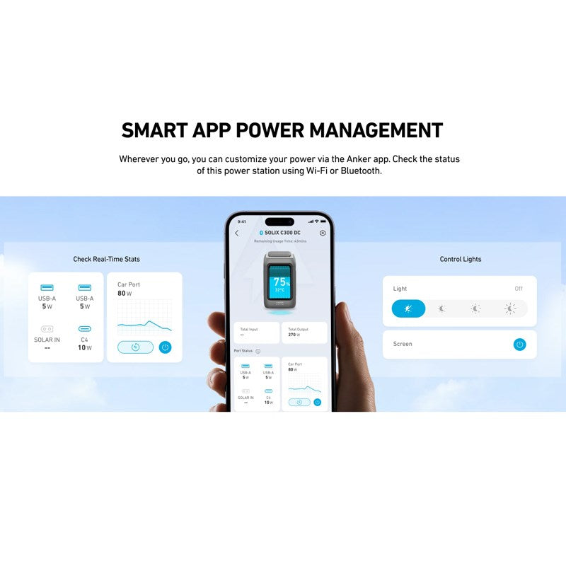 Anker Solix C300 DC Power Bank Power Station, 288 Wh (90,000 mAh) Battery for Multiple Devices, LiFePO4 Battery, 300 W Solar Generator, for Camping, Outdoors, Travel, Emergencies