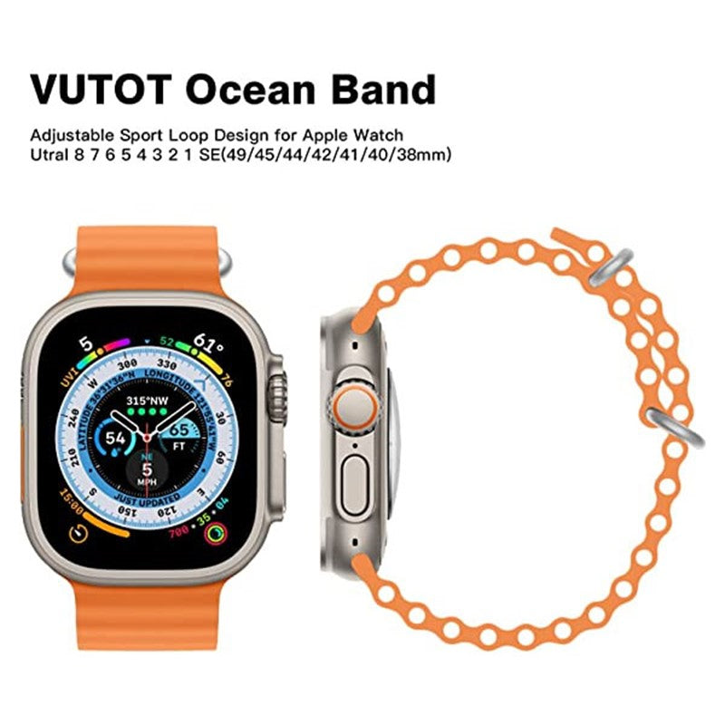 COTEetCI Ocean Band Apple Watch Band 49mm 45mm 44mm 42mm , Adjustable Sport Band for Apple Watch Ultra and Watch Series 8 7 6 5 4 3 2 1 SE