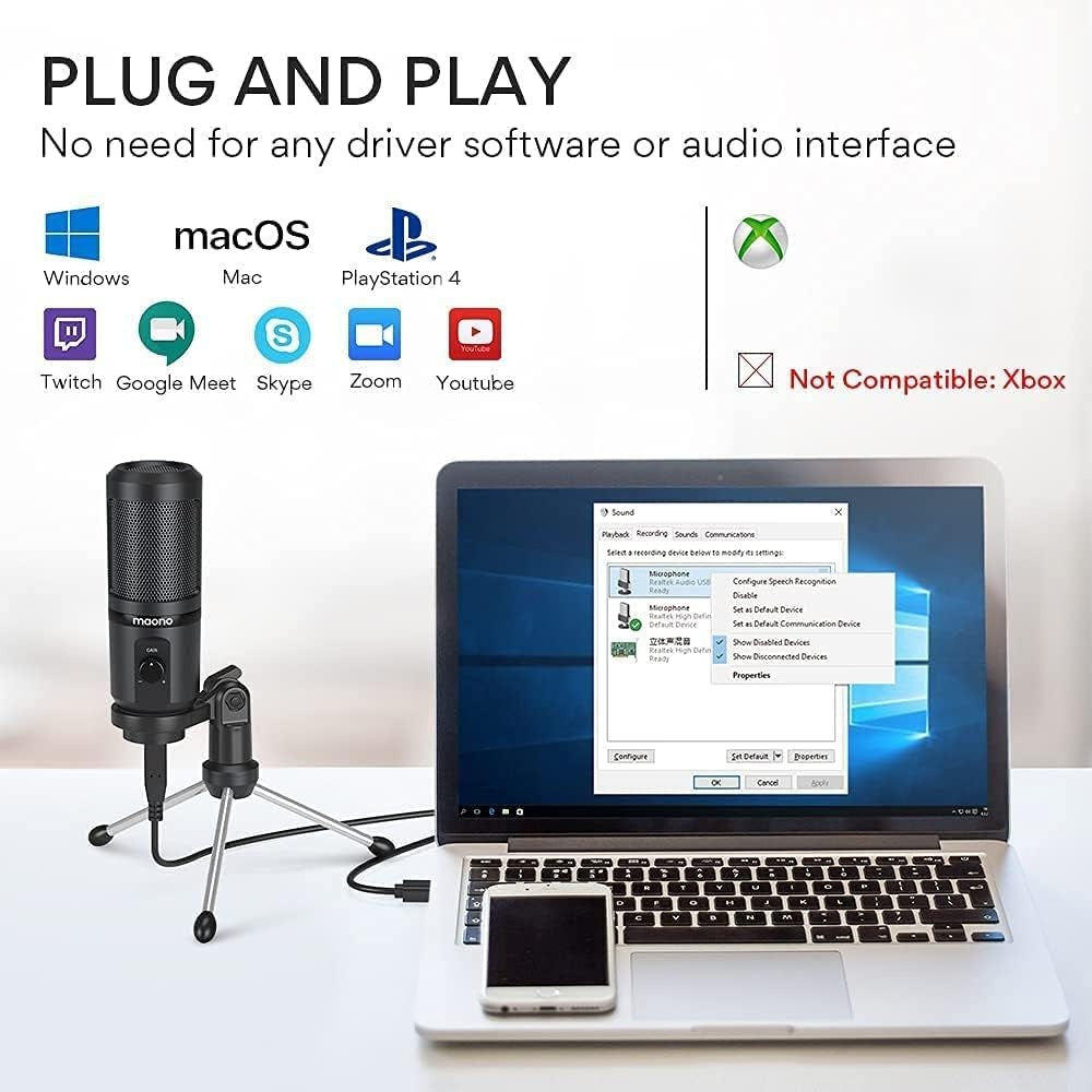 Maonocaster PM461 Series Condenser USB Gaming RGB Microphone - Black